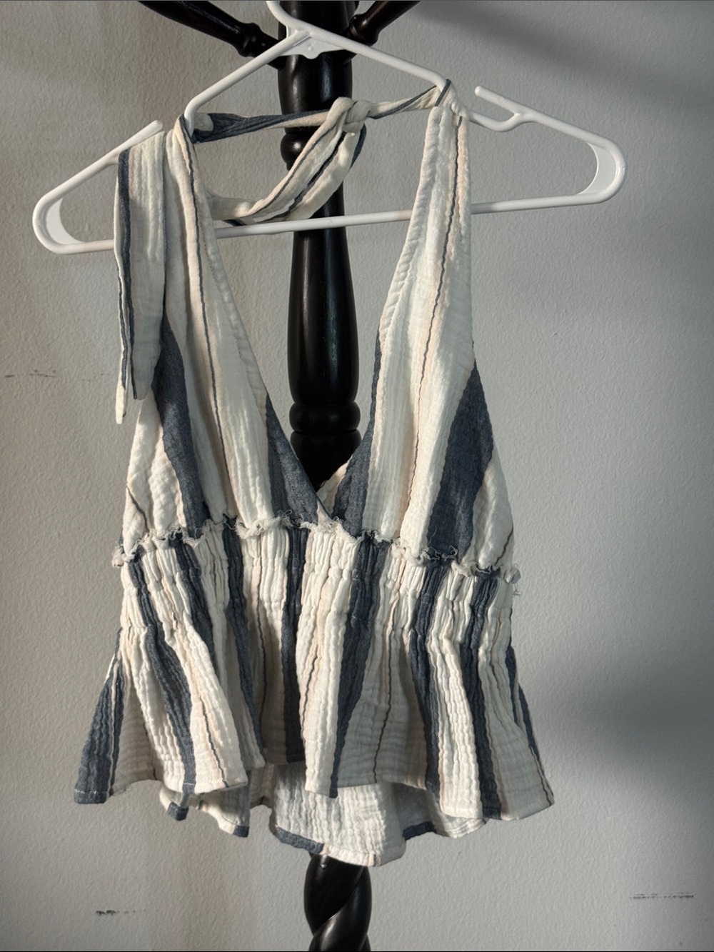 Ocean Drive Striped Halter Peplum Camisole - White & Gray 27.B